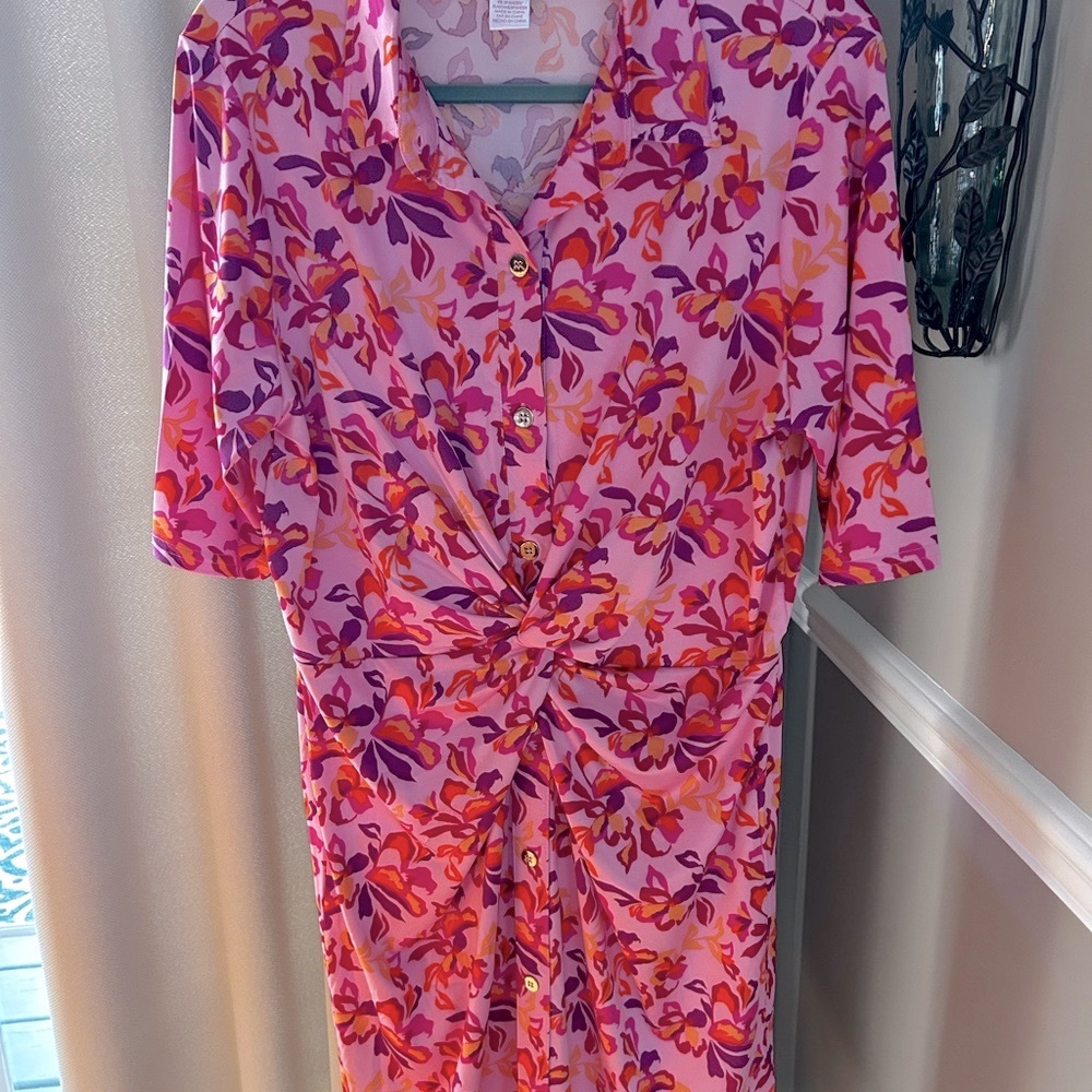 Floral Pink Button-Down Dress